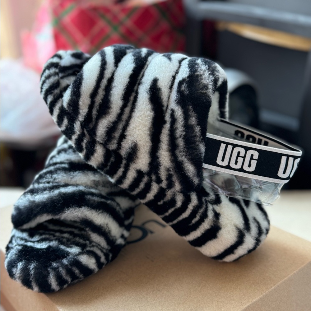 UGG Zebra Print Fluffy Slippers